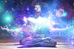 meditating man with energy vibes